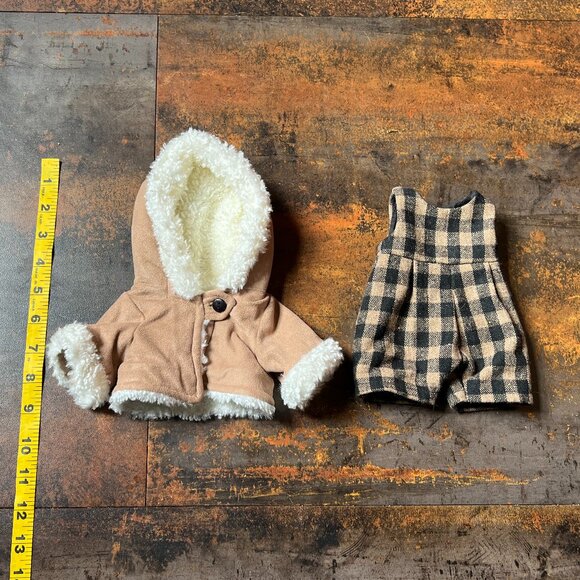 Stuffed Bear Outfit: Plaid Jumpsuit & Button Suede Jacket w/Hood & Furry Lining - Picture 3 of 6